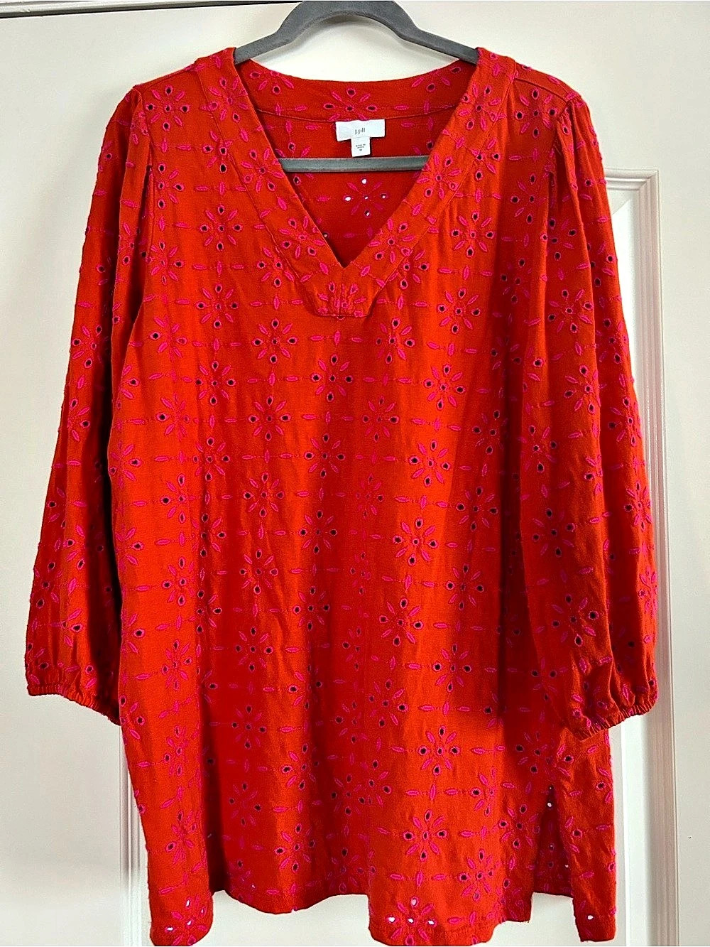 J.Jill Floral Embroidered Blouse in Orange Size Medium